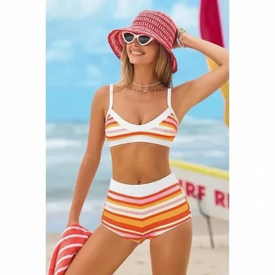 Nuevo con etiquetas Conjunto de Top de Bikini y Pantalones Cortos de Niño Cupshe a Rayas Cuello Redondo S/M Foto 1 de 4