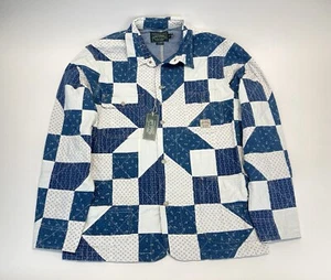 Polo Country Ralph Lauren Blue White Quilted Patchwork Outdoors Shirt Jacket L - Picture 1 of 13