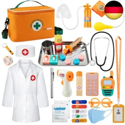 EFO SHM Arztkoffer Kinder Holz 34-teiliges Doktorkoffer Kinder mit Stethoskop