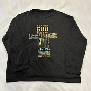 T-Shirt Damen XL Schwarz LS Christian Cross Design I Am Who God Say I Am Neu ohne Etikett - Bild 1 von 7