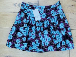 NEW ZARA SIZE L Mex30 Blue Floral Tulip Short Skirt W30” L17” - Picture 1 of 5