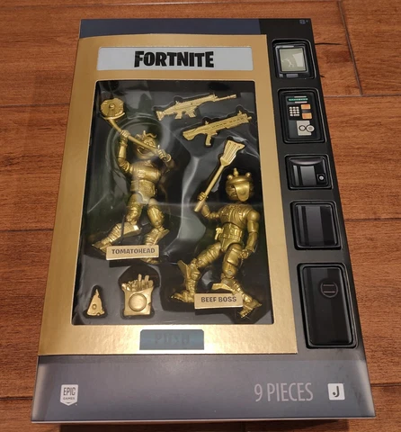 SDCC 2023 Jazwares "Vending Machine" Fortnite 2-Pack Gold Beef Bro & Tomatohead Cover