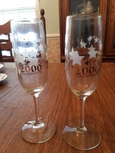 Vintage Millenium Y2K 2000 Champagne Flutes Clear Glasses - Set Of 2 - Picture 1 of 2