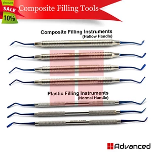 Dental Flat Plastic Composite Filling Instruments Titanium Coated Tips Set Of 7 - Picture 1 of 3