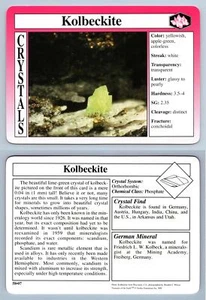 Kolbeckite #58.07 - Crystals - Treasures Of The Earth Grolier Card - Picture 1 of 1