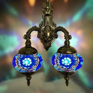  Turkish Moroccan Handmade Electric Glass Mosaic Double Wall Light Lamp Sconce - Picture 1 of 5