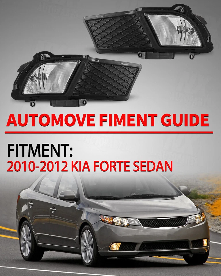For 2010-2012 Kia Forte Sedan Fog Lights Clear Bumper Replace Lamps Wiring Kit  - Image 1 of 4