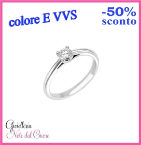 ANELLO SOLITARIO ORO BIANCO DIAMANTE NATURALE E VVS 0.35 CARATI CERTIFICATO - Imagen 1 de 4
