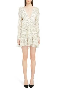 MAGDA BUTRYM Kleid elfenbein weiß schwarz gepunktet gerafft Minsk Seide Georgette 38 6 - Bild 1 von 12