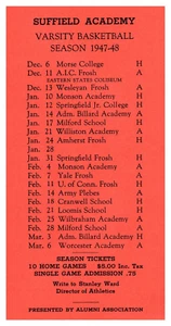 VTG Ephemera Suffield Academy 3" x 6" Varsity Basketball Season Schedule 1947 - Picture 1 of 1