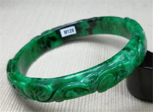 Bracciale Bracciale Giada 65mm Antico Verde Naturale Giadeite Intagliato a Mano - Foto 1 di 12