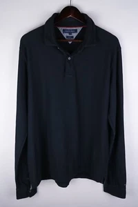 Tommy Hilfiger Men Rugby Shirt Polo Neck Casual Slim Fit Black Cotton size 2XL - Picture 1 of 7