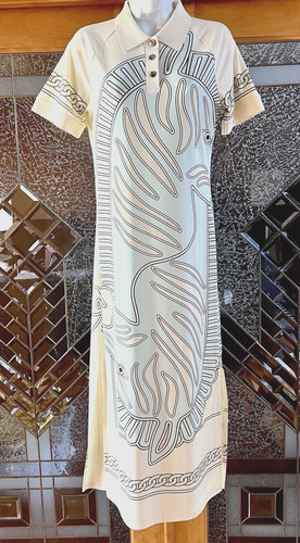 TORY BURCH ABITO POLO MIDI BLU ZEBRATO STAMPA SCIARPA TG US MED NUOVO CON ETICHETTE ESAURITO