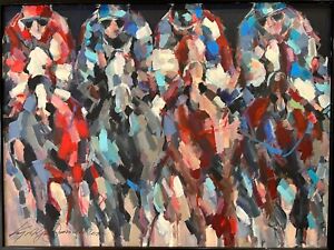 35.5x47.2" Abstract Horse Racing Wall Art Colorful Horses Modern | HORSE RACING