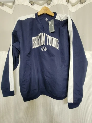 NWT Brigham Young Cougars Mens Large Embroidered Pullover Windbreaker Jacket BYU Cover