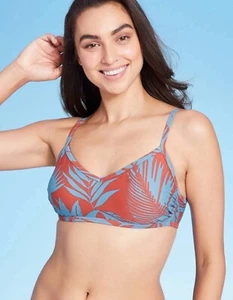 Top bikini Kona Sol Tropical Palm Ruggine Arancione/Blu Bralette (Piccolo) NB2 - Foto 1 di 7