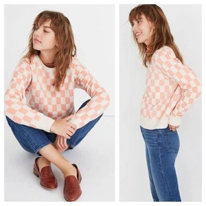 Madewell Checkerboard Shrunken Sweatshirt XXS Pink Light Blossom K4419 - Picture 1 of 8