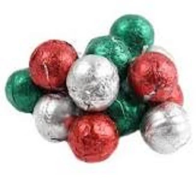 Solid Chocolate Foil Balls  - 10 oz - In Christmas Box - FRESH - FREE SHIPPING ! - Image 1 of 2