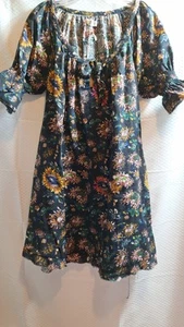 NWT$ NATURAL LIFE Short Puff Sleeve Mini Dress Sz M Dark Floral Peasant Boho - Picture 1 of 8