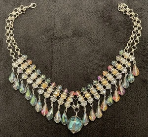 VINTAGE AURORA BOREALIS AB KRISTALL PERLE CLEOPATRA STIL HALSBAND COLLIER 16,5" HALSKETTE - Bild 1 von 9