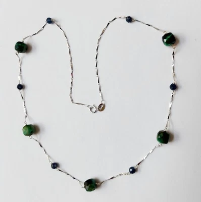 collana in argento 925 pietre con zaffiro e occhio di tigre idea regalo natale  - Immagine 1 di 4