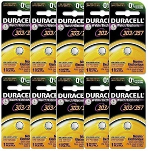 10 Duracell 357 303 A76 PX76 SR44W/SW LR44 AG13 Silver Oxide Battery - Picture 1 of 5