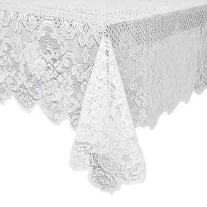 Lace Tablecloth for Rectangular Tables - Vintage Floral Scalloped Edge - White - Picture 1 of 8