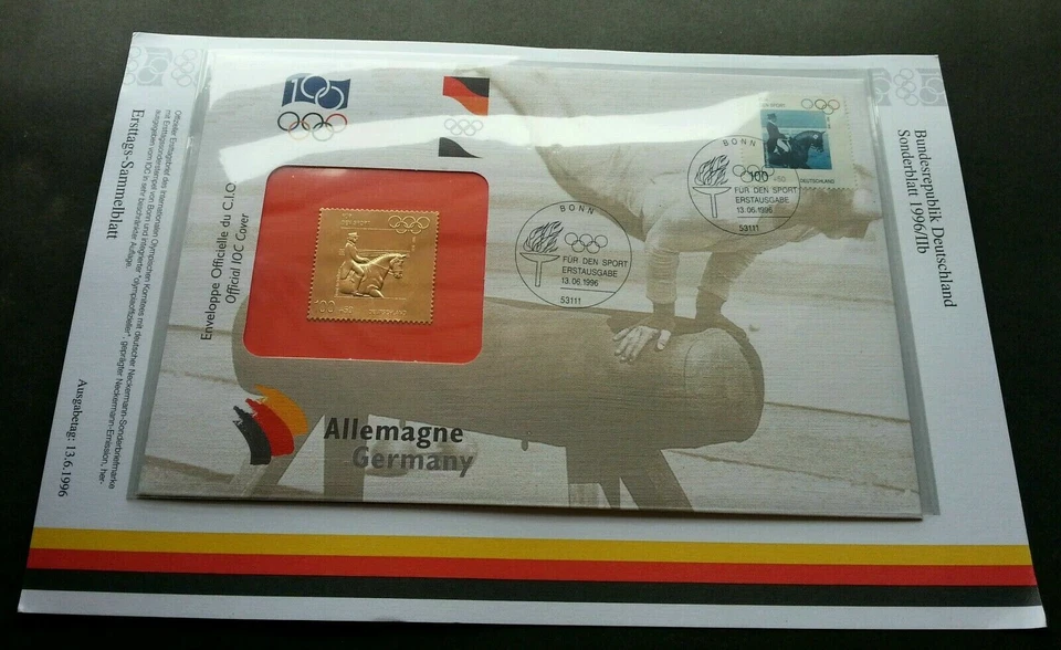 [SJ] Germany Olympic Games Medal Winner 1996 (FDC) *gold stamp MNH *silk cover - Image 1 of 4
