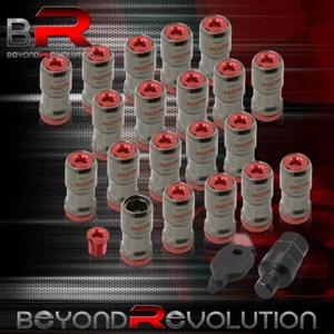 Godsnow JDM VIP Lug Nut Set M12 X 1.25mm Gunmetal Body Red Trim 20 Pieces w/ Key - Picture 1 of 3