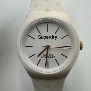 Superdry Urban Micro Watch Men White Round 37MM Silicone Band New Battery 9.5" - Picture 1 of 16