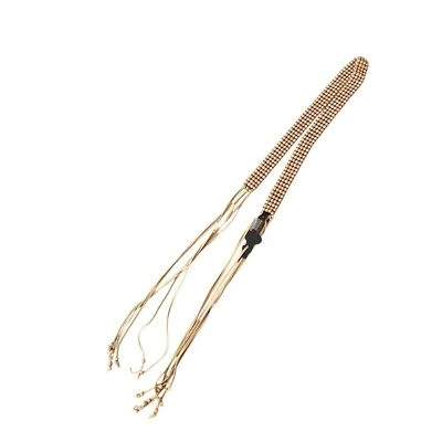 Cinturón de fiesta boho macramé con flecos de gamuza con cuentas de madera fósil talla M nuevo con etiquetas Y2K Foto 1 de 4