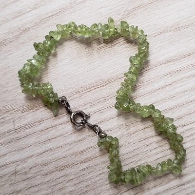 Hand- Made GENUINE * PERIDOT STONE * BRACELET 7" Long ,3-5MM - USA - Image 1 of 4