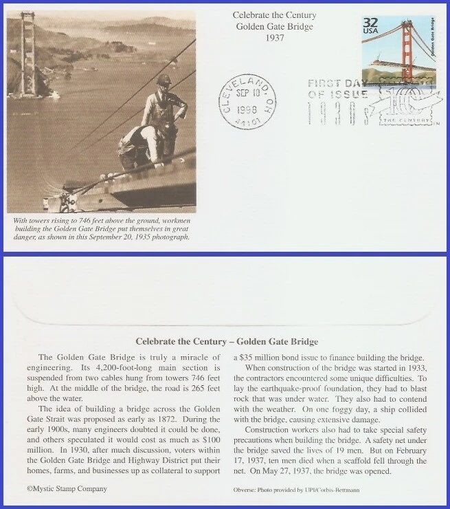 USA5 #3185l U/A MYSTIC FDC   1930 Golden Gate Bridge - Image 1 of 1