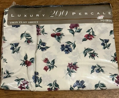 Dama Pepperell Doble Sábana Plana Lujo 200 Percal Jardín Verde Floral De Colección Foto 1 de 3