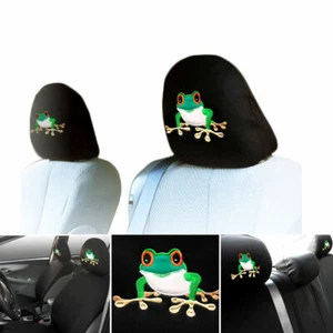 Car Truck SUV Seat Headrest Cover Embroidery Frog Design New Uni Size Black 1pc - Picture 1 of 8