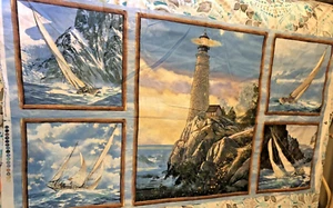 LIGHTHOUSE & BOATS Panel "Wind and Waves" by Douglas Laird 4 Wilmington Prints - Picture 1 of 8