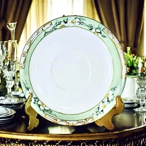 "Antiguo platillo Jean Pouyat JPL Limoges pintado a mano floral verde 5 3/8"" NUEVO - Imagen 1 de 8