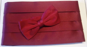 Cummerbund Bow Tie Set Weddings Fancy Dress Christmas Present Patriotic Wine Red - Picture 1 of 4