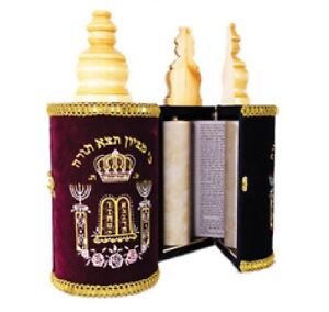 Beautiful Judaica Small Sefer Torah Scroll Book Hebrew Bible& Yad Pointer Israel
