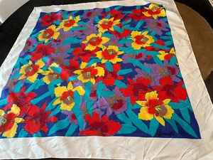 SHINAWATRA THAI SILK SCARF ABSTRACT FLORAL PRINT 34" SQUARE - Picture 1 of 5