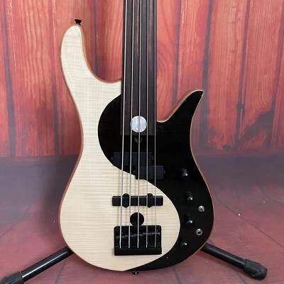Electric Bass Guitar 5 String YinYang Fodera SSS Pickups Black&Nature Solid Body - Image 1 of 4