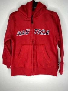 Nautica Boys Toddler Hoodie Red Full Zip Long Sleeve Kangaroo Pockets Logo 3T - Picture 1 of 5