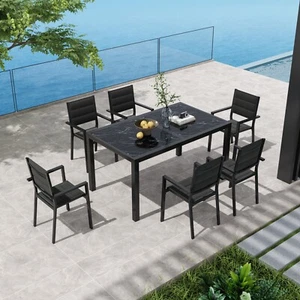 Outdoor Expandable Dining Table for 6-8 Person with Marble-Look Tabletop - Picture 1 of 16