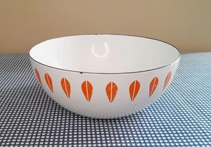 Vtg Catherine Home Norway white enamel orange lotus bowl 8in 20cm MCM 1960s - Picture 1 of 20