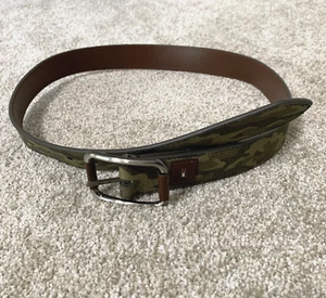 Tommy Hilfiger Men's Camo Leather Trim Belt Size S 30-32 Green/Brown - Picture 1 of 6