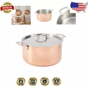 Elegant 8-Quart Copper Stock Pot with Satin Interior & Lid for Culinary Delights - Picture 1 of 9
