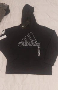 Adidas Athletic Hoodie Youth Size M (10-12) Blac Pullover Fleece Sweatshirt - Picture 1 of 1