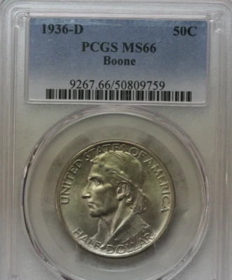 1936d Boone Commemorative Silver Half Dollar PCGS MS66  (9759) - Image 1 of 3