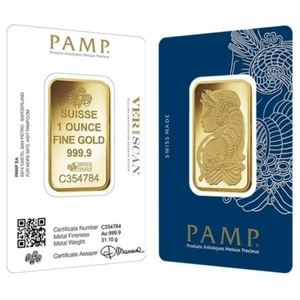 Barra de oro PAMP SUISSE Fortuna de 1 oz .9999 Bu. Tarjeta de ensayo sellada en VERISCAN - Imagen 1 de 3
