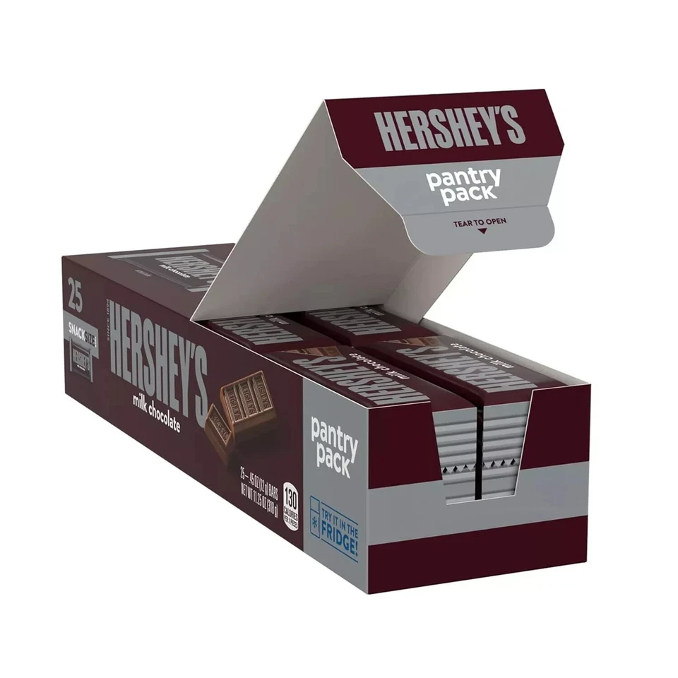 Hershey's Milk Chocolate Snack Size Candy Bars 25 Pack 11.25 Ounce Box
